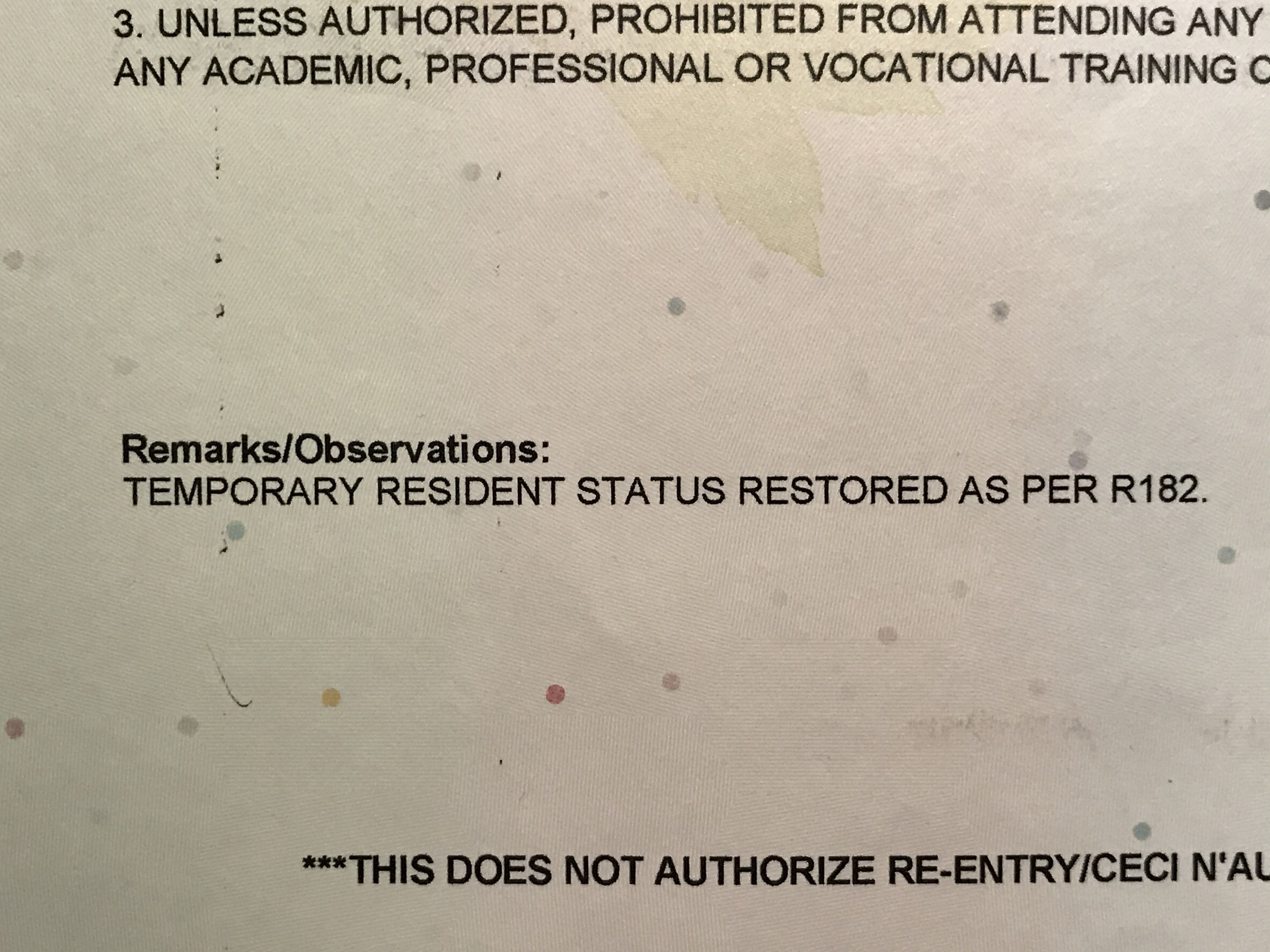 Temporary status restored